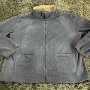 Periwinkle blue fleece jacket XL full zip ivory Sherpa collar Baxter & Wells
